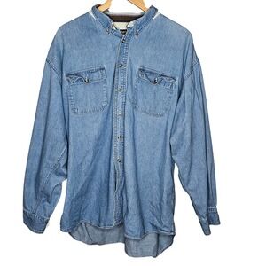 Rainforest Denim Safari Shirt Mens XL Vintage Utility Outdoor Cotton Button Down